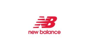 The New Balance logo, featuring a stylized, abstract 'N' mark composed of several horizontal, diagonal, and curved red lines, positioned above the words 'new balance' written in a smaller, lowercase, black sans-serif typeface. The background is white.