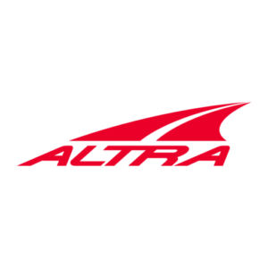 Altra brand logo in red with a road disappearing off the top of the word