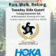 Event flyer for Medved Running & Walking Outfitters' "Tuesday Side Quest" on September 8th at Peacemaker Brewing Company, featuring HOKA.